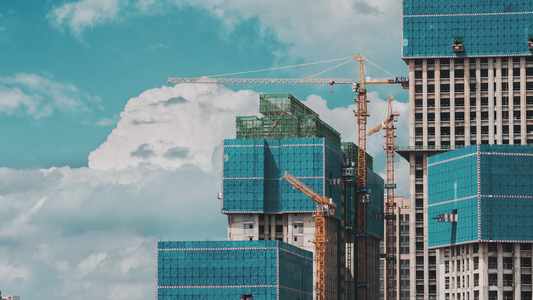 Construction site with tower cranes